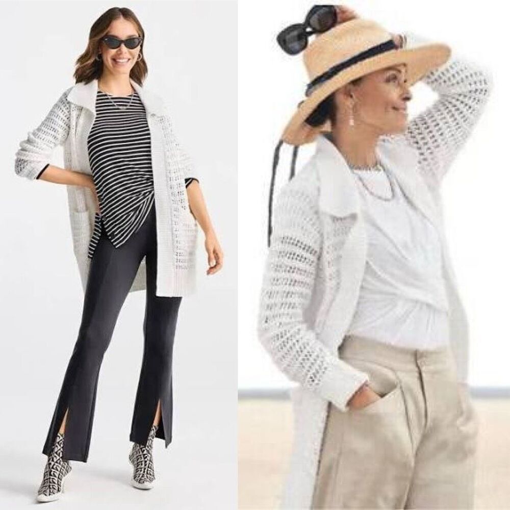 Cabi Open Stitch‎ White Cardigan Sweater Small #6237